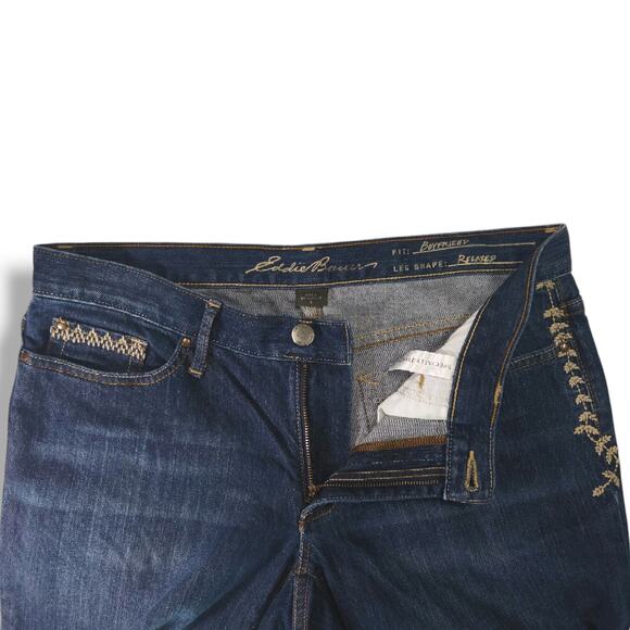 EUC Eddie Bauer Embroidered Boyfriend Relaxed Straight Leg Jeans Sz. 8x28 Indigo - Picture 4 of 12